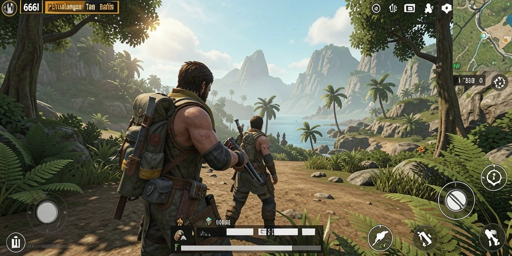 Tangkapan layar gameplay <strong>666I</strong> yang menunjukkan petualangan di dunia terbuka.