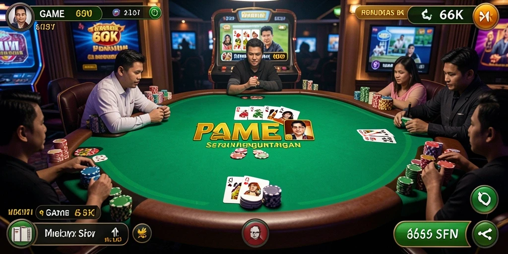 Tampilan permainan Poker yang seru di aplikasi 66K.
