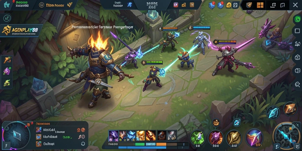 Screenshot AGENPLAY88 menampilkan pertempuran epik dalam permainan MOBA.