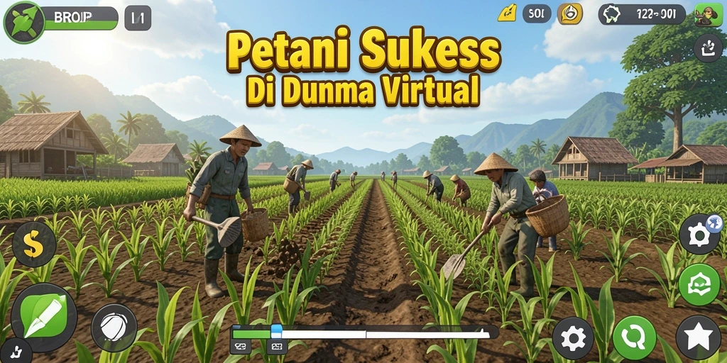 Tampilan layar utama BROJP menampilkan lahan pertanian yang indah dan beragam tanaman.