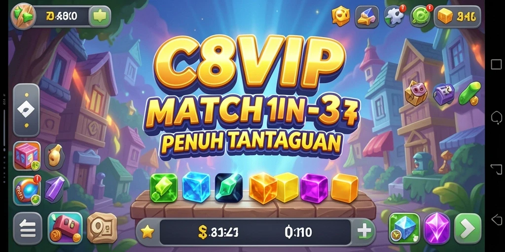 Screenshot menunjukkan gameplay seru saat mencocokkan permata di C8VIP.