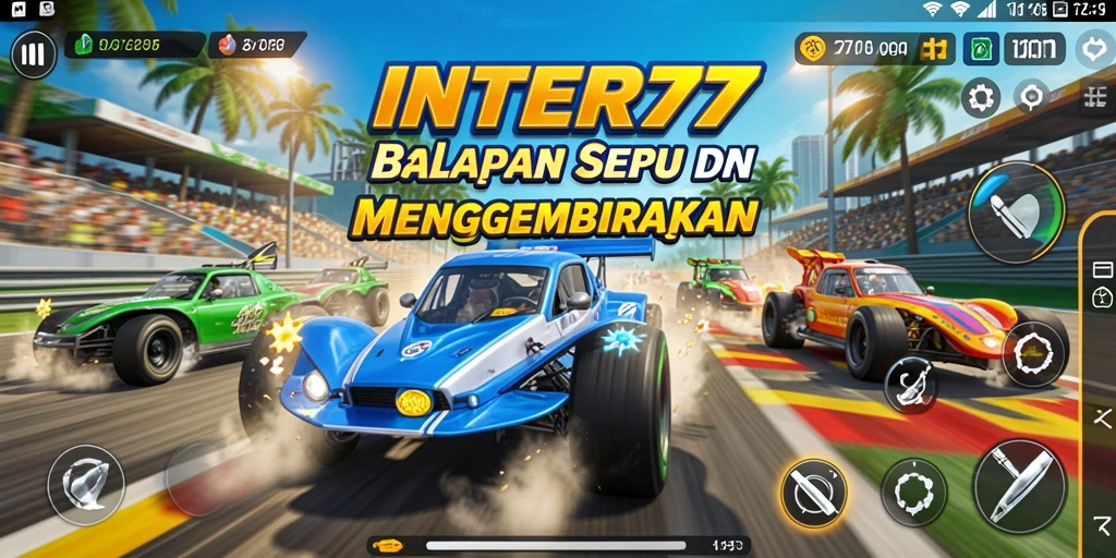 Screenshot menunjukkan aksi balap seru di lintasan yang menantang.
