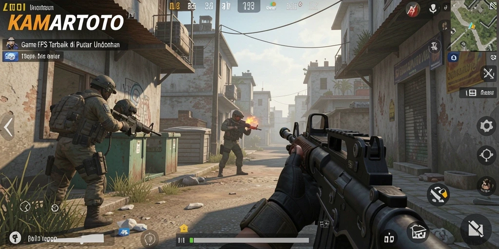 Tampilan gameplay intens dalam KAMARTOTO, aksi menembak yang seru.