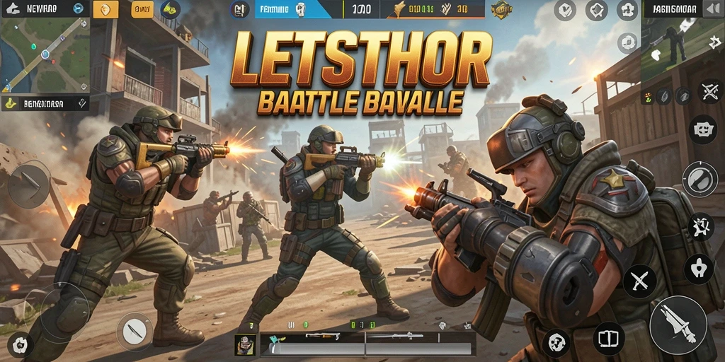 Tampilan gameplay LETSTHOR yang seru di medan pertempuran Battle Royale.