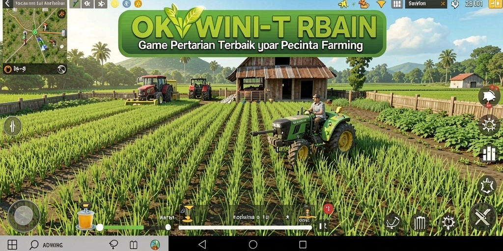 Screenshot OKWIN menampilkan gameplay seru bertani dan merawat hewan.