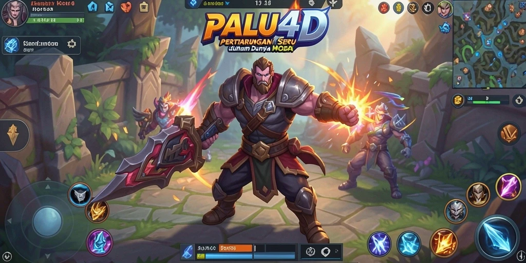 Tangkapan layar utama PALU4D menampilkan aksi seru dalam pertempuran MOBA.
