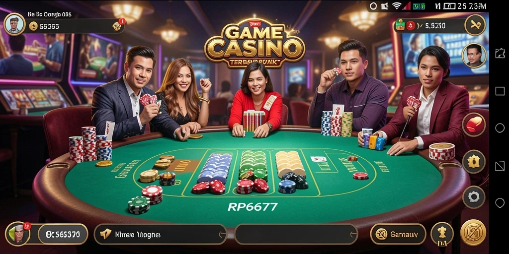 Tampilan screenshot RP6677 menampilkan dealer live dalam suasana kasino yang menyenangkan.